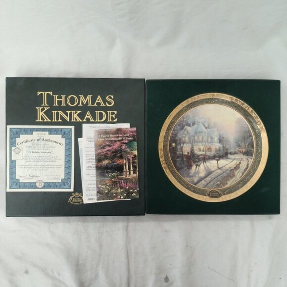 Vintage Thomas Kinkade A Holiday Gathering Plate In Box W/ COA & Pamphlets lmtd - Picture 1 of 10